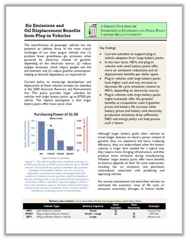 Policy Brief: PEV Air Emission and Oil Displacement Benefits